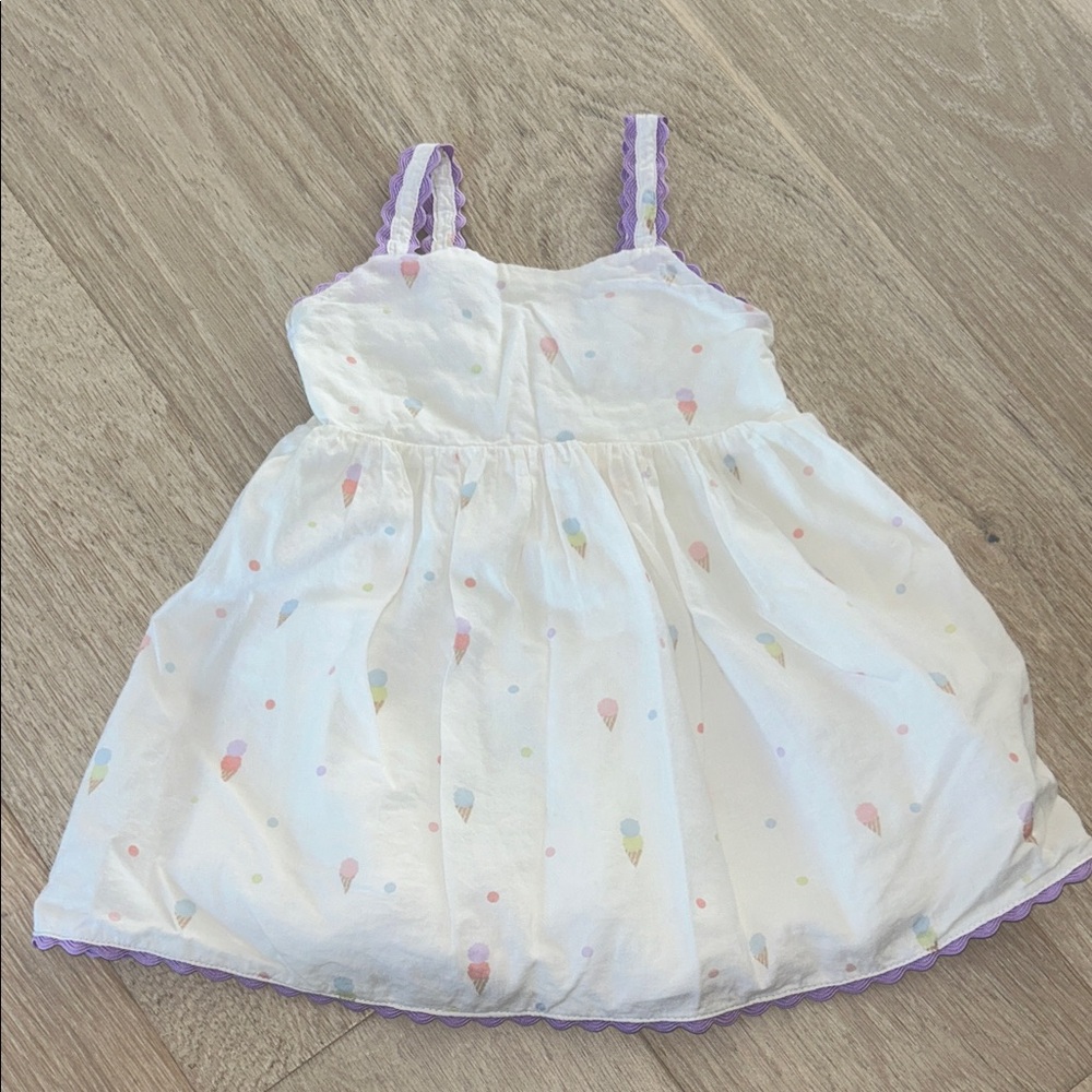 GAP White Girls Ice Cream Print Dress with Lavender Trim